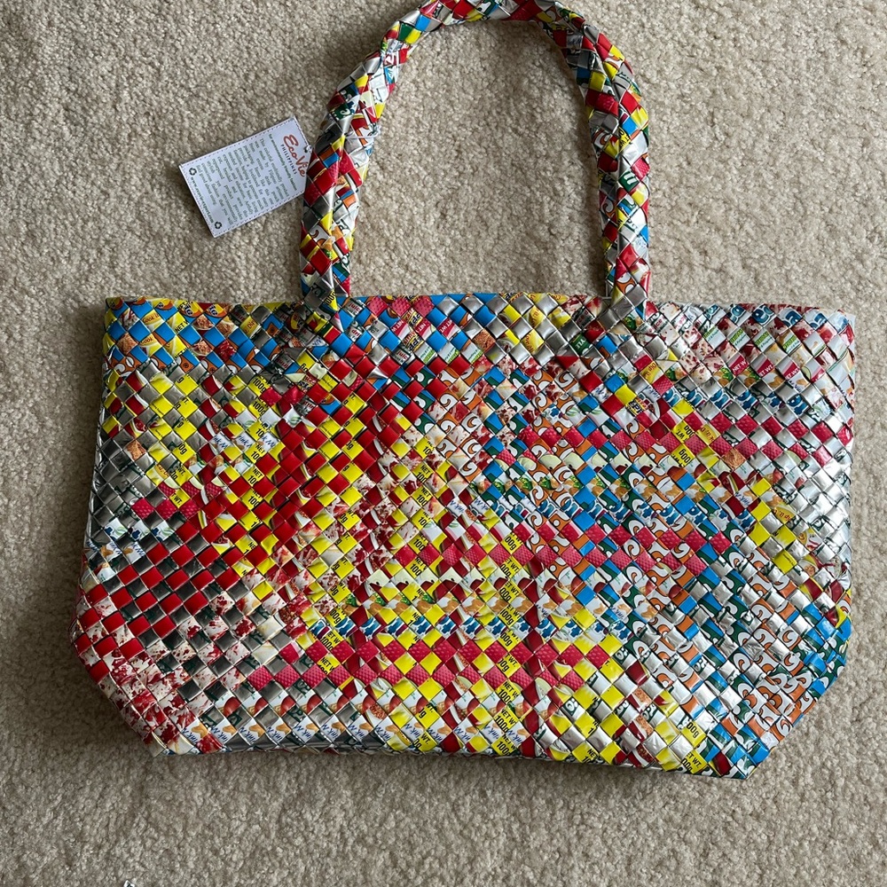 Eco Vie Environmentally Friendly Philippines Recycled Multicolor Braided Tote - Picture 3 of 8